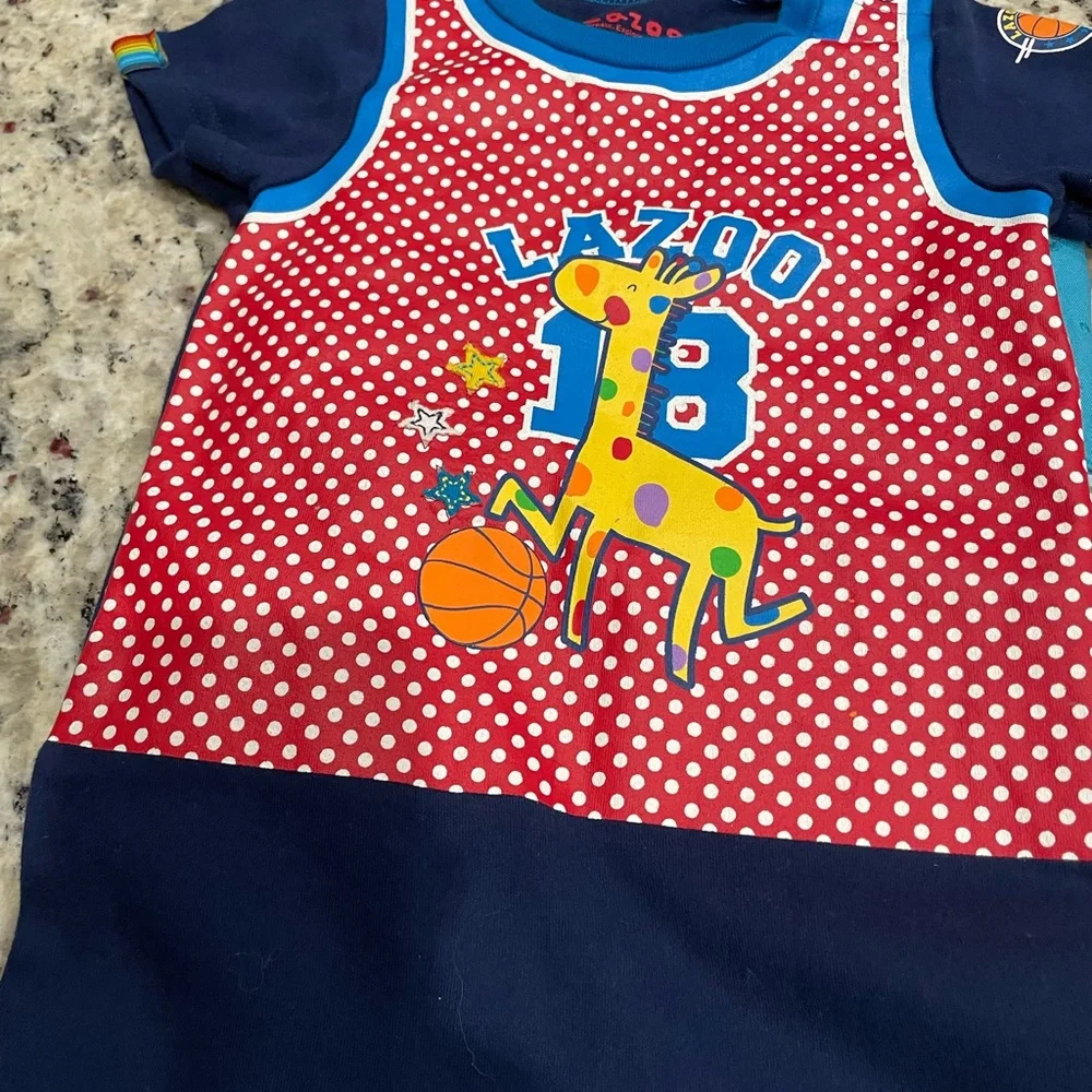 LAZOO Infant Boys Red and Blue Giraffe Bodysuit Romper Like New Size:18M